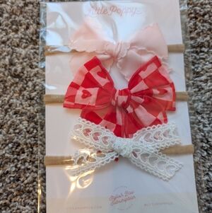 Little Poppy Pink and Red Heart Bow Set